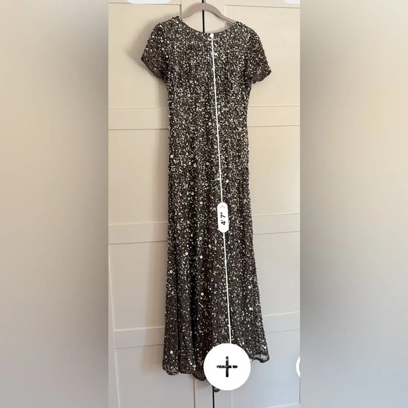 Adrianna Papell Charcoal Silver Scoop Back Sequin Gown Dress Size 6 - Picture 7 of 7